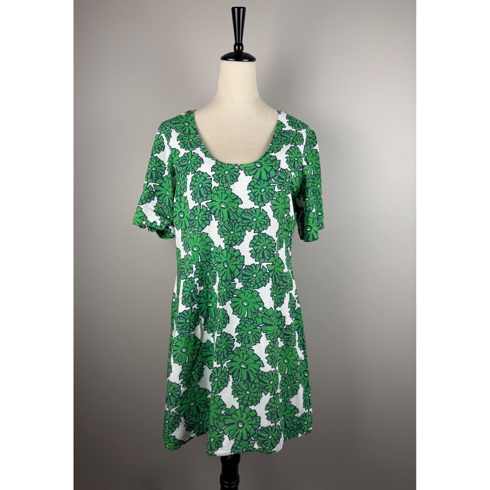 Porridge‎ Clothing Floral Shift Dress Womens Large Green Short Sleeve
